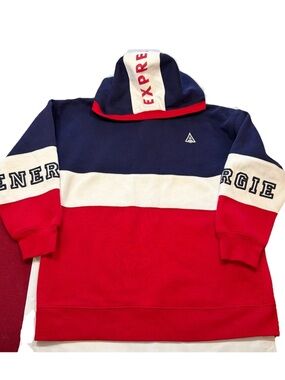 Vintage Express Atheletique Hoodie Red Blue Hooded Sweatshirt Energie Spellout S
